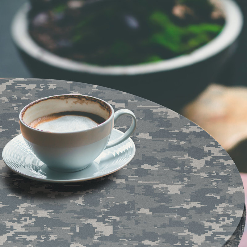 Ebern Designs Camouflage Fitted Round Tablecloth Diameter Blue Grey White