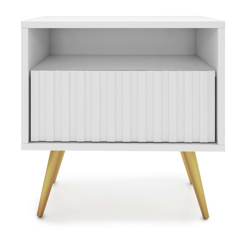 Hodgskin 47 cm W Bedside Table, White/Gold