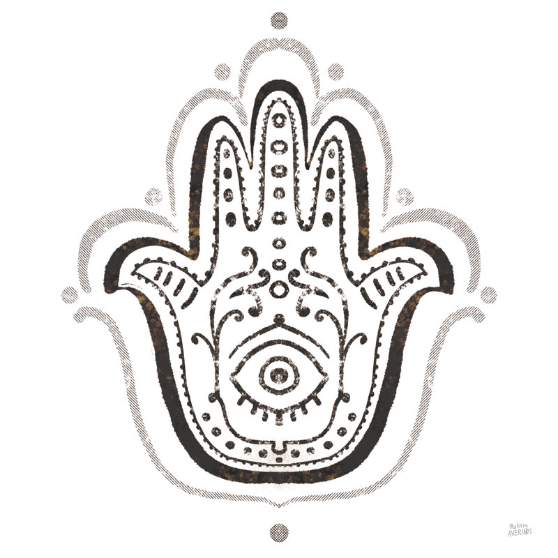 Hamsa Amulet In Black by Melissa Averinos - No Frame Painting on Canvas, 51cm H x 51cm W x 3.8cm D