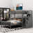 Solid Pine Twin Over Full Loft Bed Frame with Functional Access Staircase, No Box Spring Required, Neutral Gray