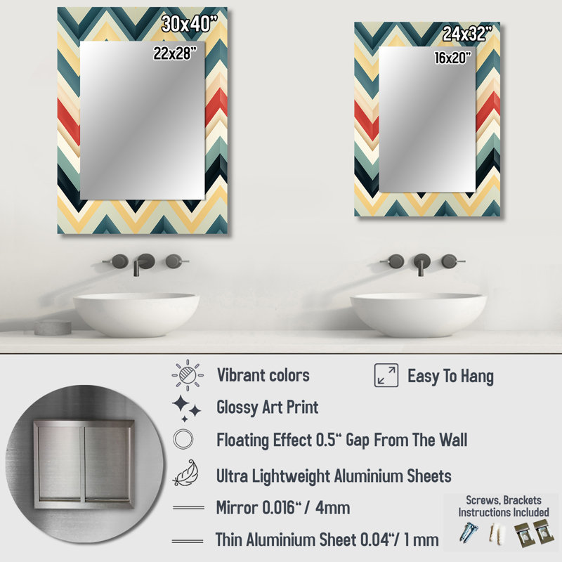 Laskin - Mid-Century Wall Mirror, 40 po x 30 po
