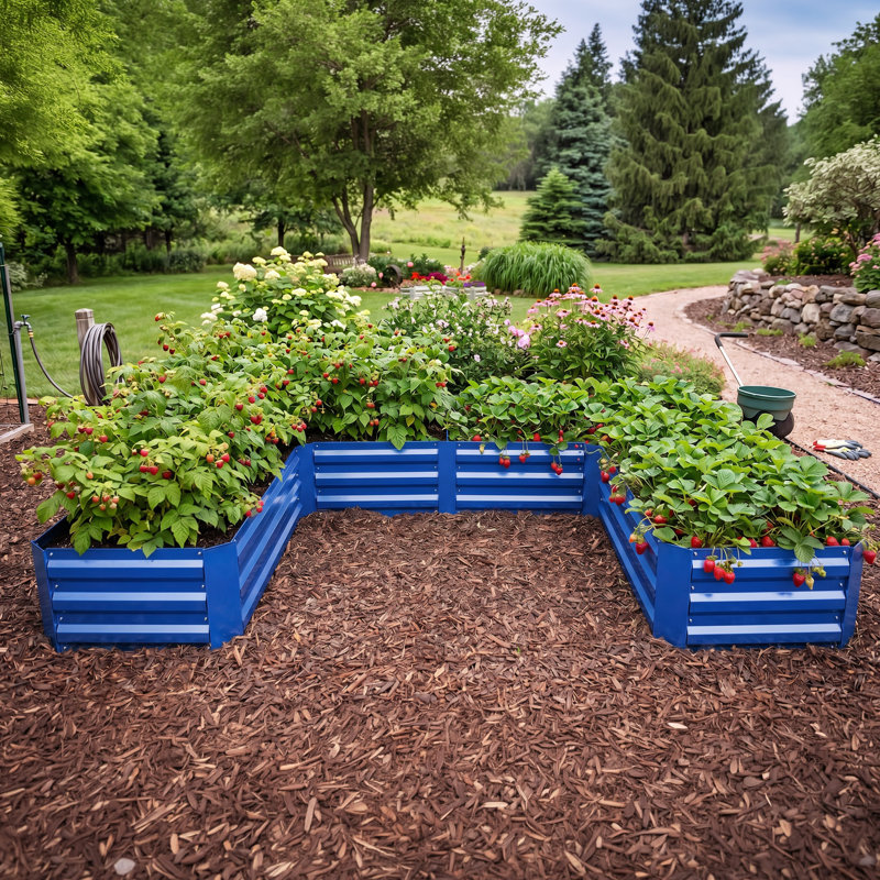 Lit de jardin surélevé d'extérieur en acier galvanisé en forme de L Onecimo - 47,25 po x 47,25 po x 12 po - bleu, Bleu