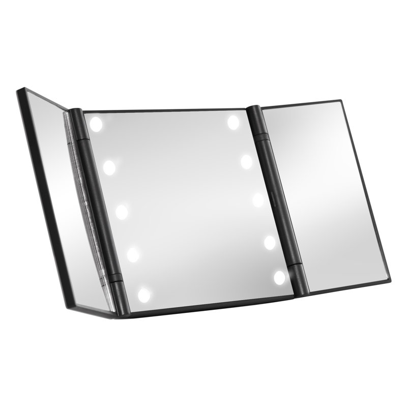 Miroir cosmique compact à DEL avec charge sans fil et capteur tactile, loupe 2X, Noir