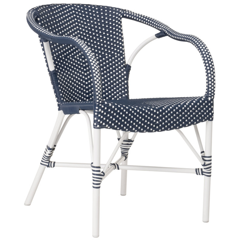 Chaise de salle à manger d'extérieur Madeleine, Bleu marine à pois blancs
