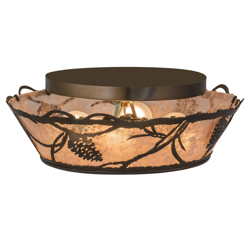 2 - Light Semi Flush Mount, Silver Mica, Dark Burnished Antique Copper, 6.5" H x 16" W x 16" D
