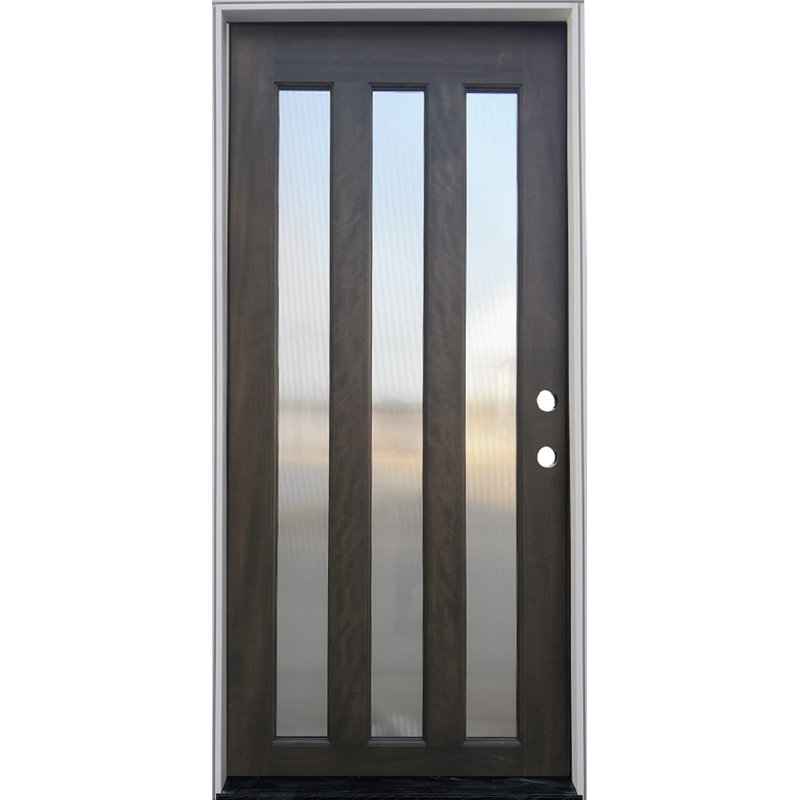 Portes d'entrée pré-suspendues contemporaines en bois teinté 3 Lite