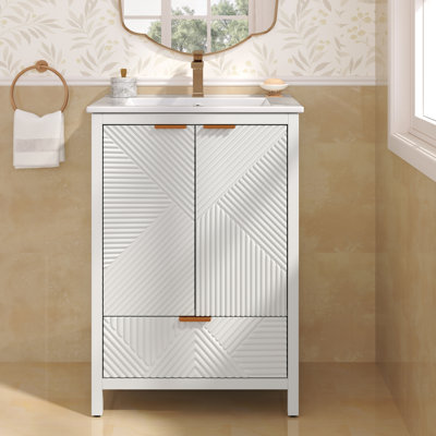 24 Inch Modern Bathroom Vanity With Sink Combo, Single Faucet Hole, Textured Doors, Drawer & Soft-Close Hinges (White)