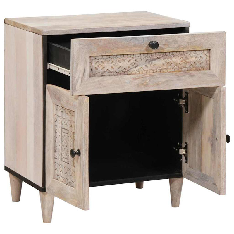 50cm W Solid Wood Bedside Table, Beige