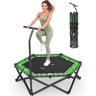 Trampoline FED Fitness BCAN Series BT8 entièrement pliable pour adultes avec poignée, capacité de 500 lb, grande zone de saut, mini trampoline d'exercice à faible impact pour l'entraînement en intérieur, installation rapide