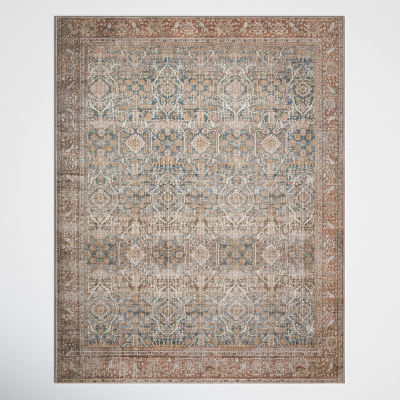 Pratt Oriental Area Rug in Ocean/Rust, Rectangle 3'6" x 5'6"