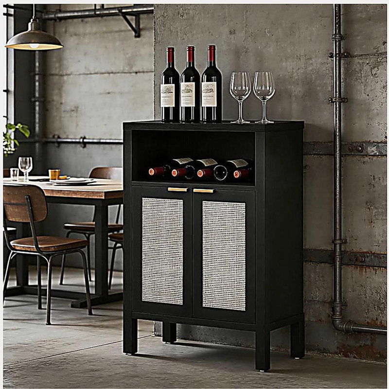 Armoire à café avec tablette réglable, armoire avec rangement, Noir patiné