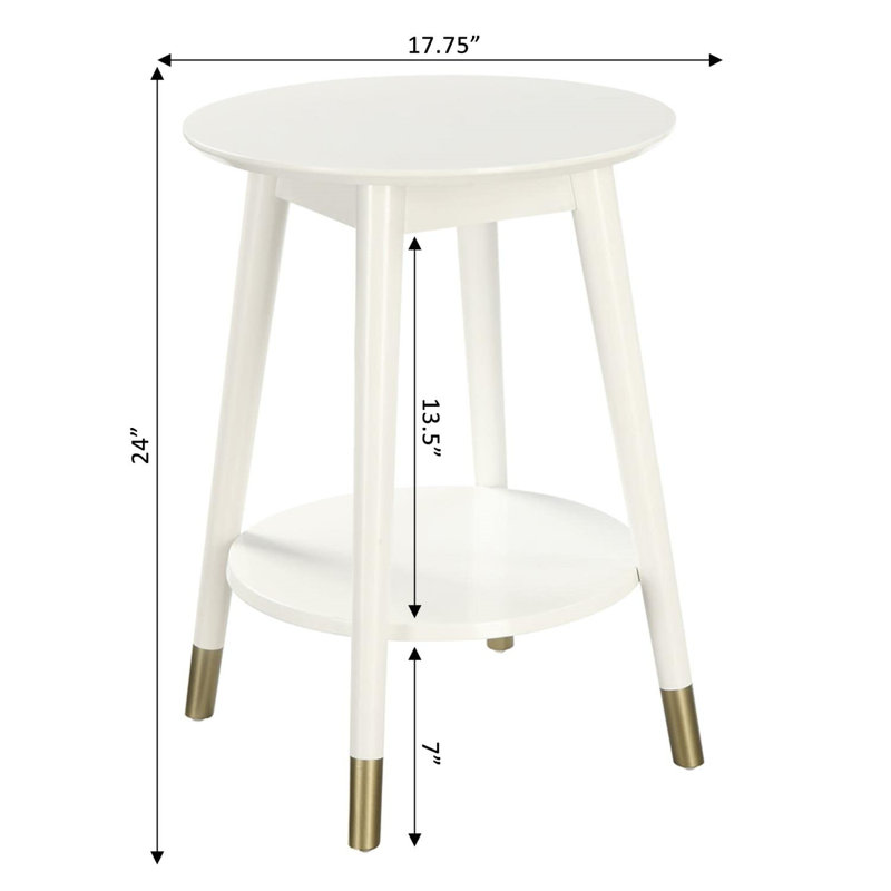 White Solid Rubberwood Round End Table with Bottom Shelf