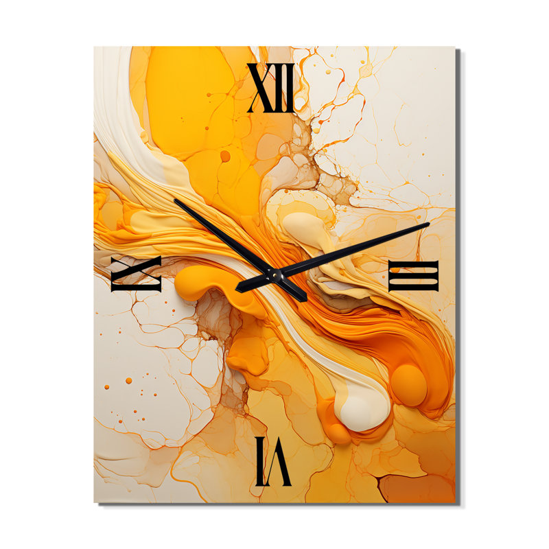 Undefined Continuation Liquid Waves Yellow III - Abstract Shapes Wall Clock, Extra Large