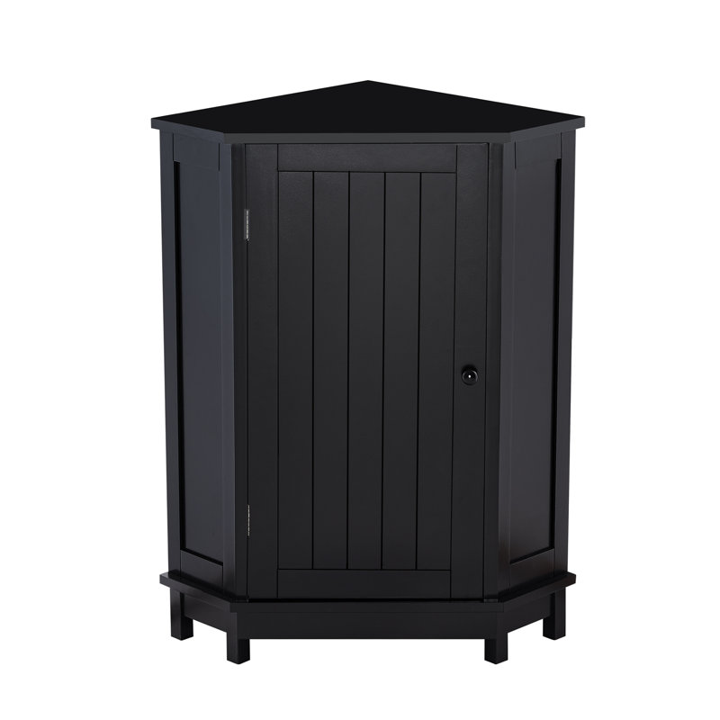 Armoire de rangement de coin de salle de bain moderne noire triangulaire avec tablette réglable - panneau de fibres à densité moyenne