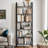  Industrial Brown 5 Tier Metal Bookcase with X Brace Frame Freestanding Shelf Organizer for Living Room, Home Office, or Bedroom-466006492-467752769
