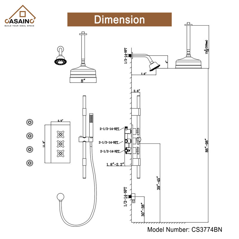 Complete Shower System with Rough in-Valve, Brushed Nickel