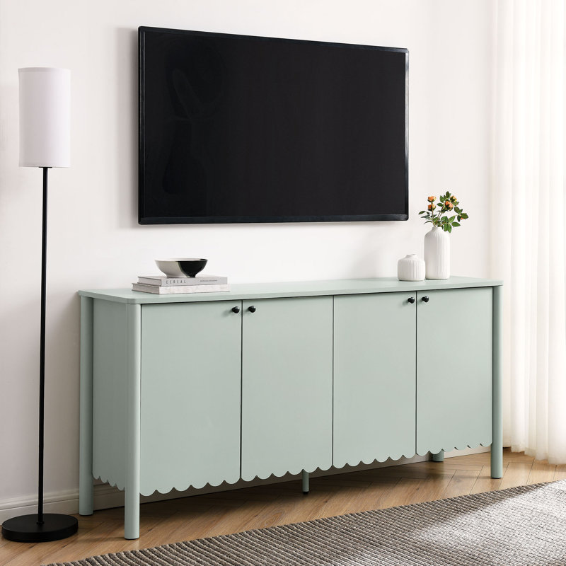Emmeline 66" 4-Door Scalloped Sideboard Cabinet, Sage