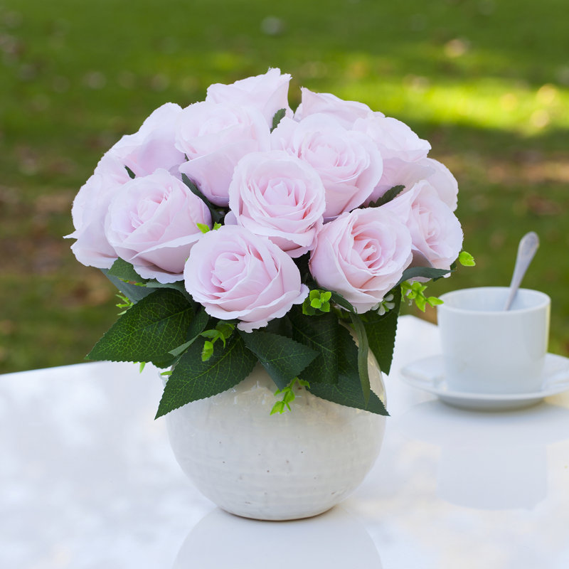 Faux Silk Rose Arrangement in Pot, Pink