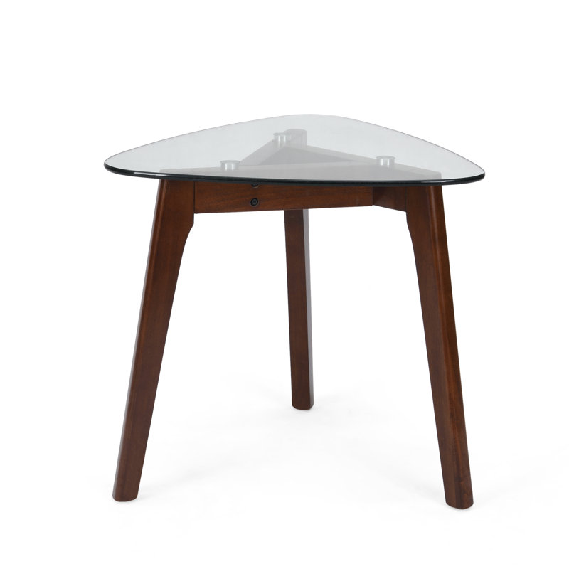 Table de bout en verre à 3 pieds, Noyers
