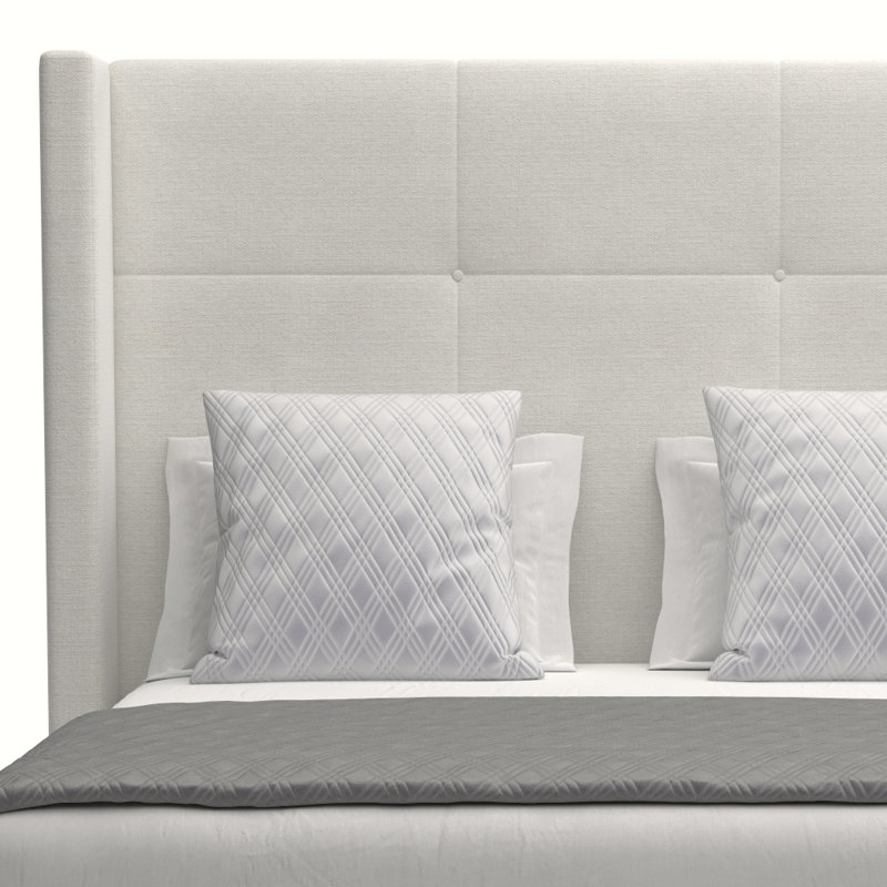 Lit tapissier standard Esparto, Grand lit taille mi-haute, Revolution® blanc cassé