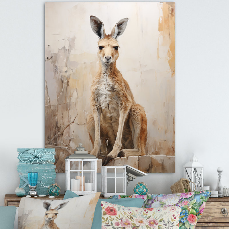 «Minimal Charmant Kangaroo II», reproduction d'art sur toile, Gold Picture Framed, 40" H x 30" W
