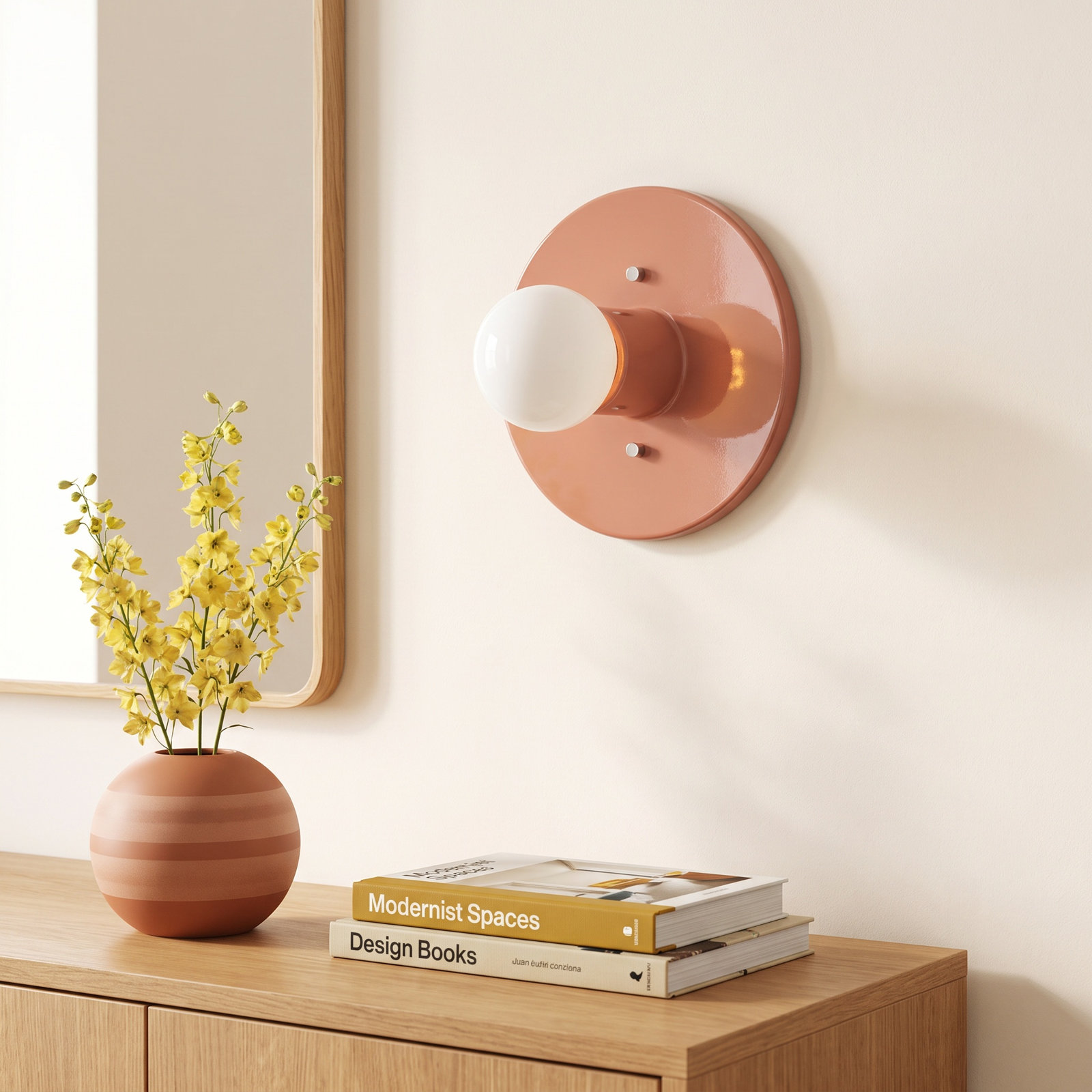 Single Light Dimmable Ceramic Flush Mount Sconce, Gloss Blush
