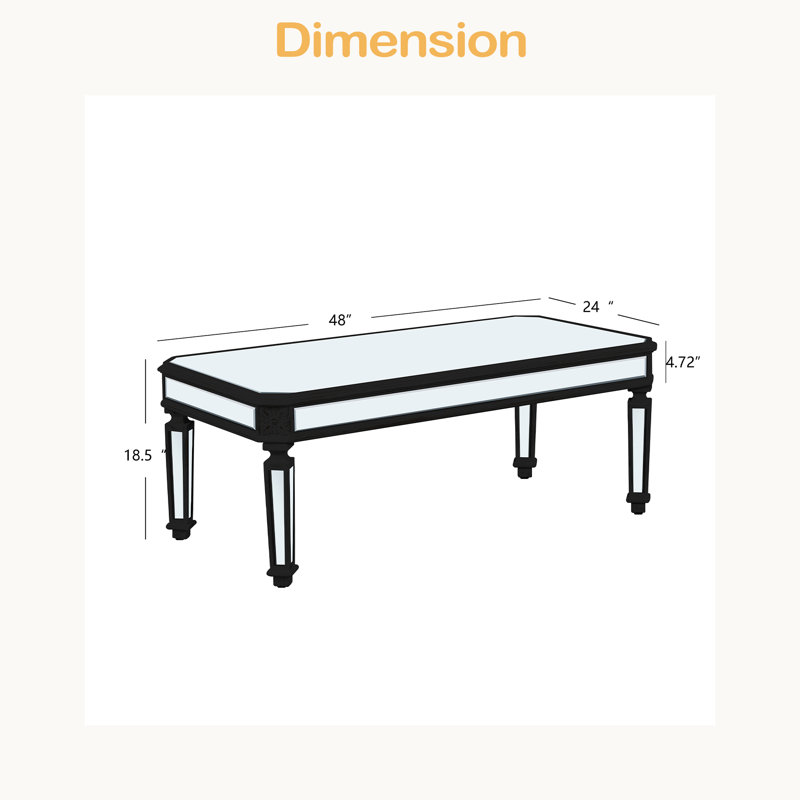 Table basse en miroir, éléments sculptés rétro, table de thé rectangulaire en verre avec finition en miroir, table centrale moderne pour le salon et le bureau