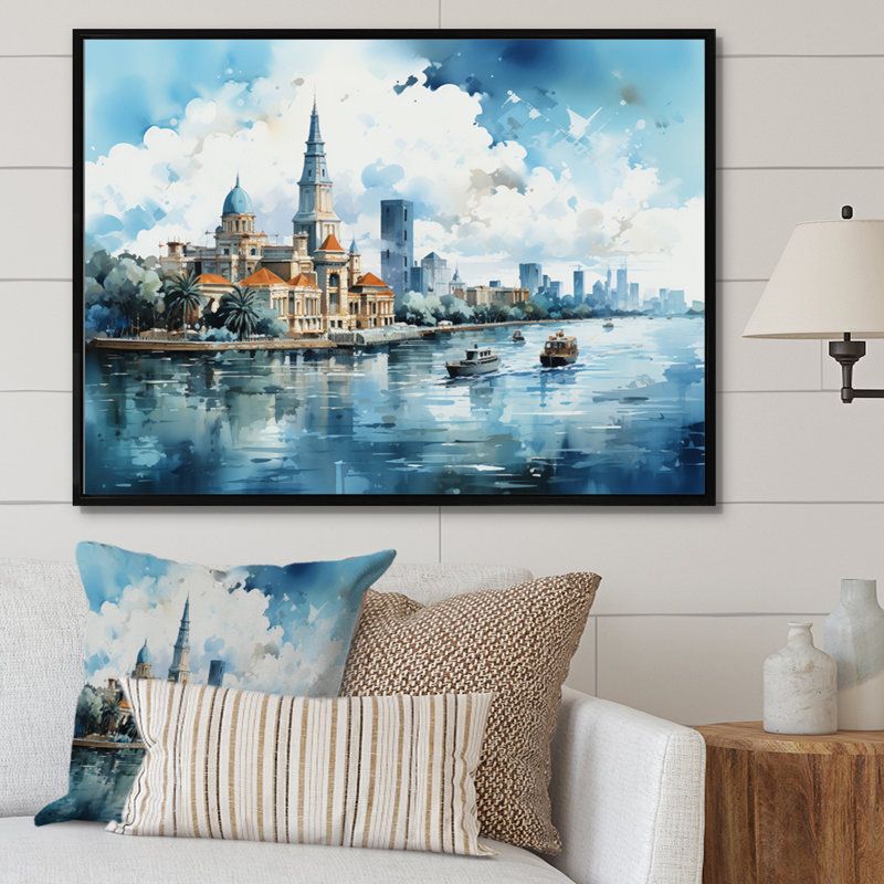 «Vietnam Ho Chi Minh City Skyline II», reproduction sur toile, H 30 po x l 40 po x P 1,5 po, Cadre flottant noir