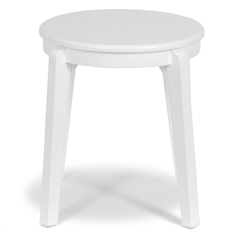 White Midcentury Solid Wood Accent Stool