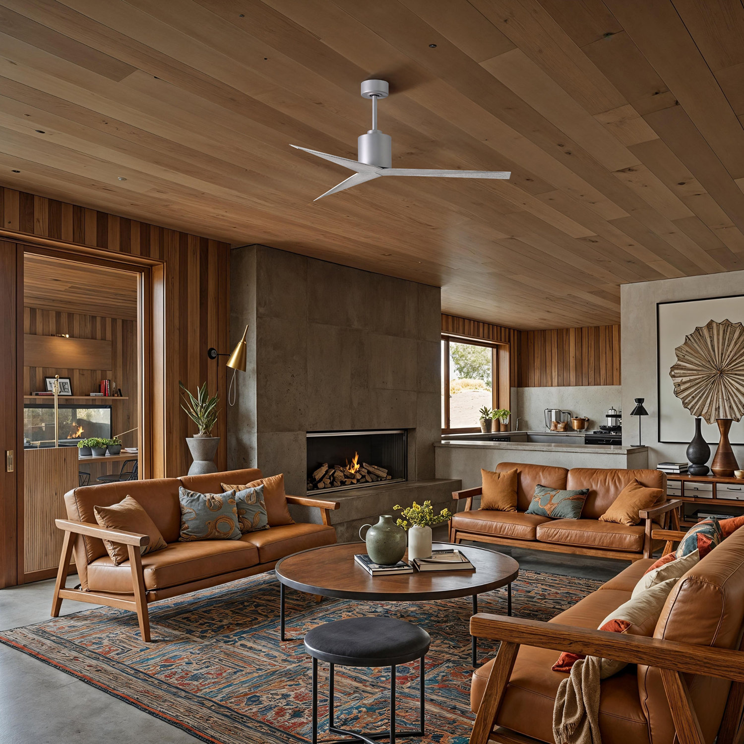 56'' 3 Blade Ceiling Fan, Brushed Nickel, Barn Wood Tone