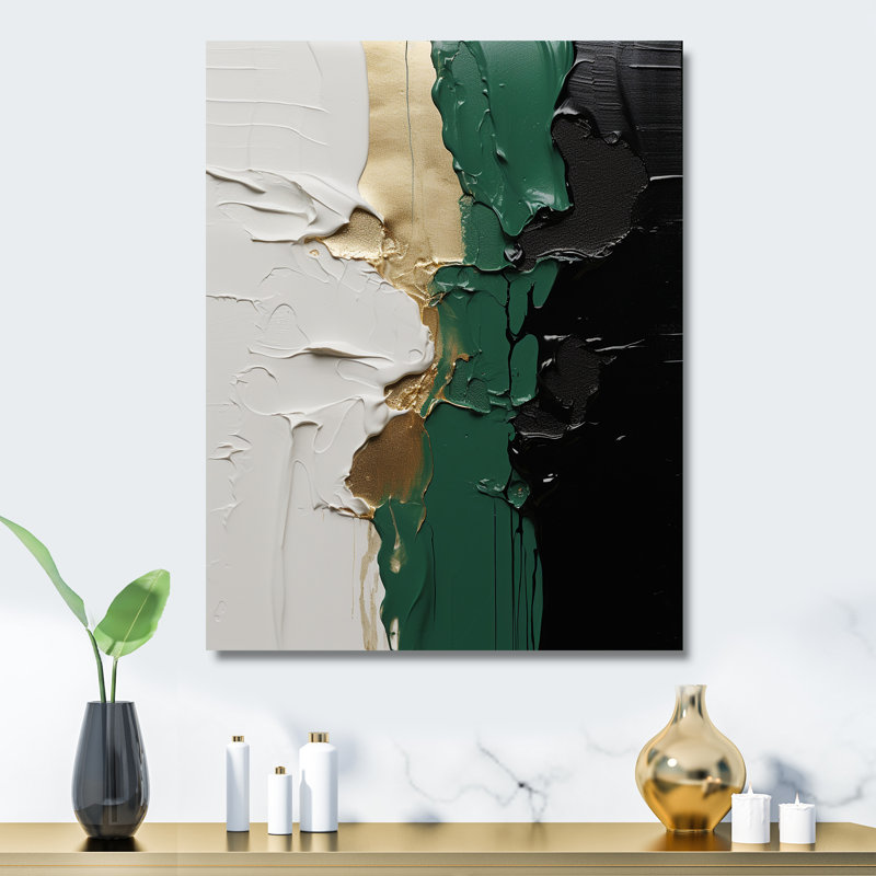 «Golden Green» et «Black Ink Merge I» - Art mural abstrait en métal, H 40 po x l 30 po x P 1,5 po