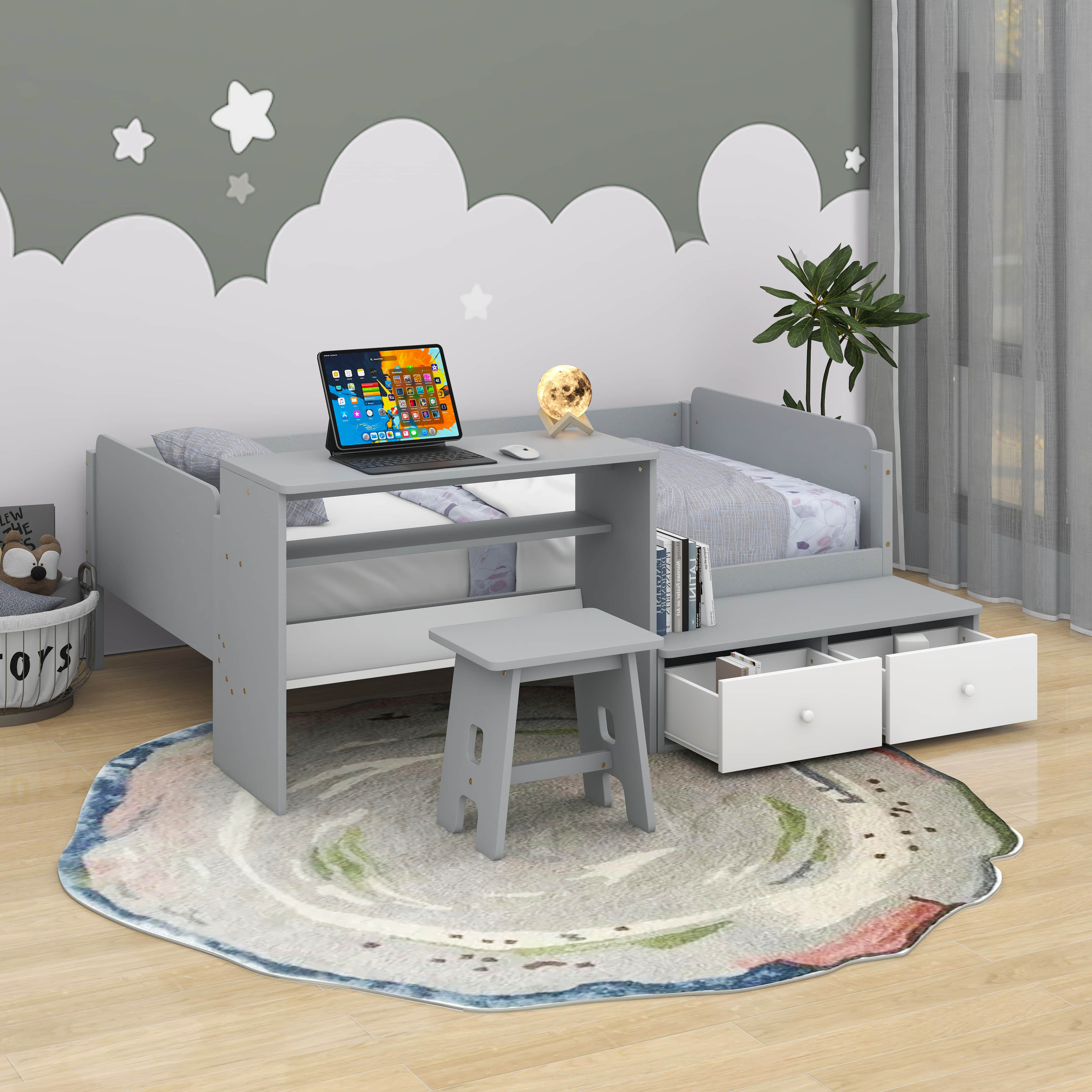 Twin bed shop and desk set