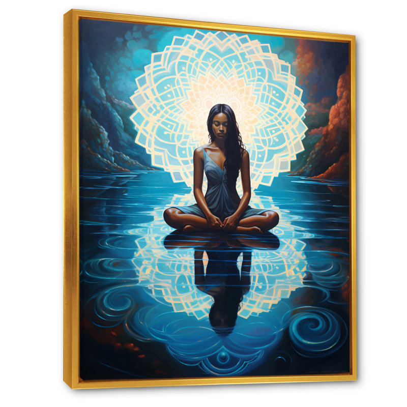 «Woman Meditating With Radiant Aura», reproduction sur toile, Cadre flottant doré, H 44 po x l 34 po x P 1,5 po