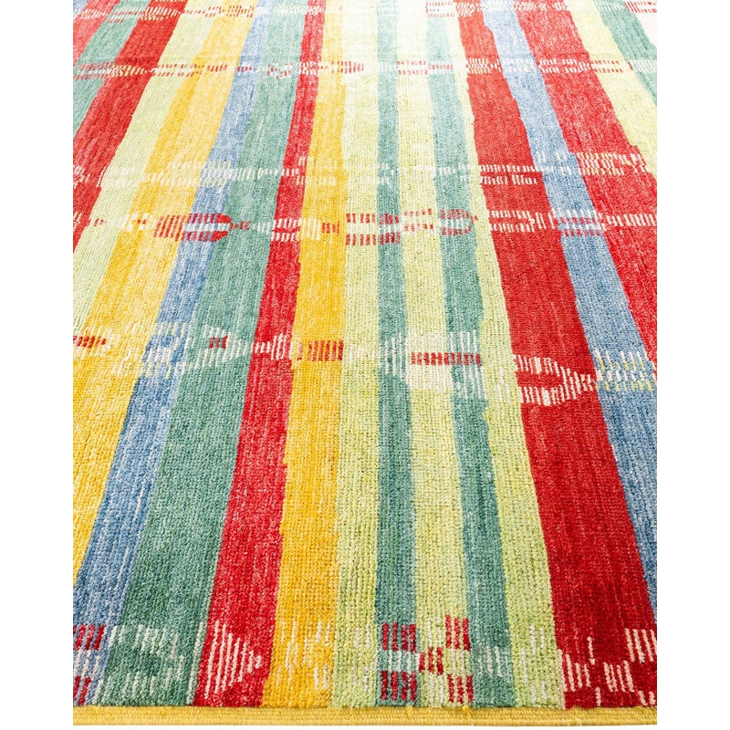 Overyed One-of-a-Kind Rectangle 8'2" X 10'1" New Age Wool Area Rug Red/Yellow/Green