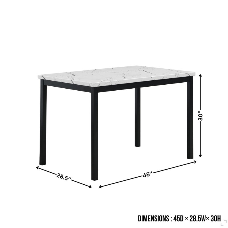 Table de salle à manger en métal avec plateau en faux marbre stratifié, White