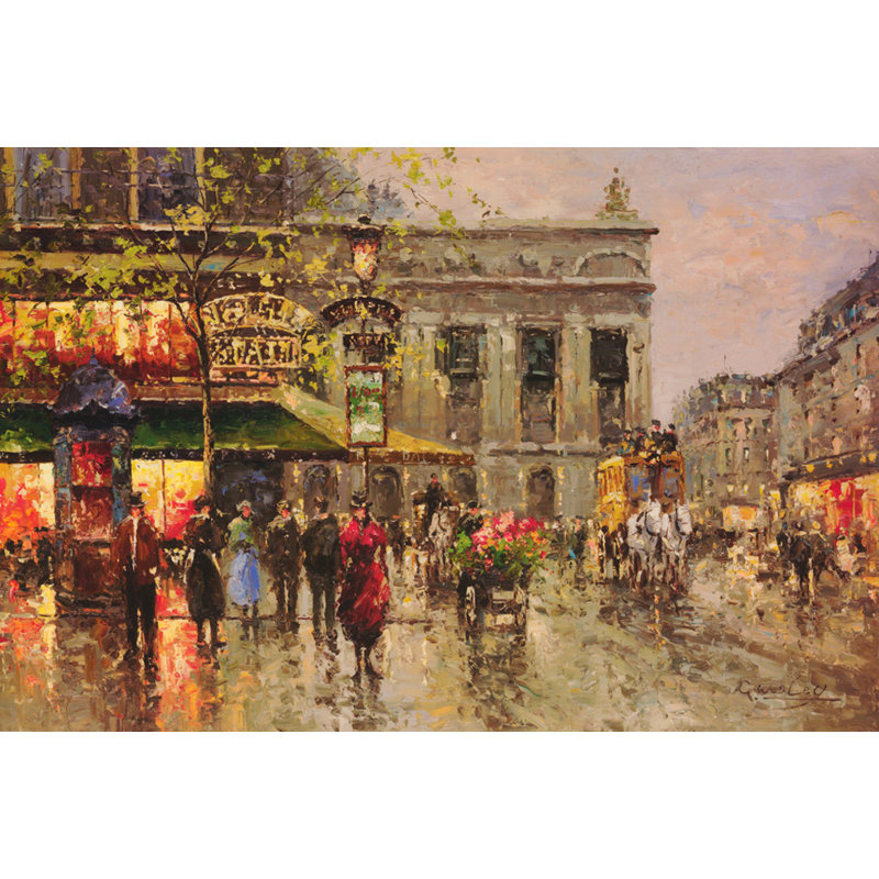 Scène de rue rétro parisienne, H 16 po x l 24 po