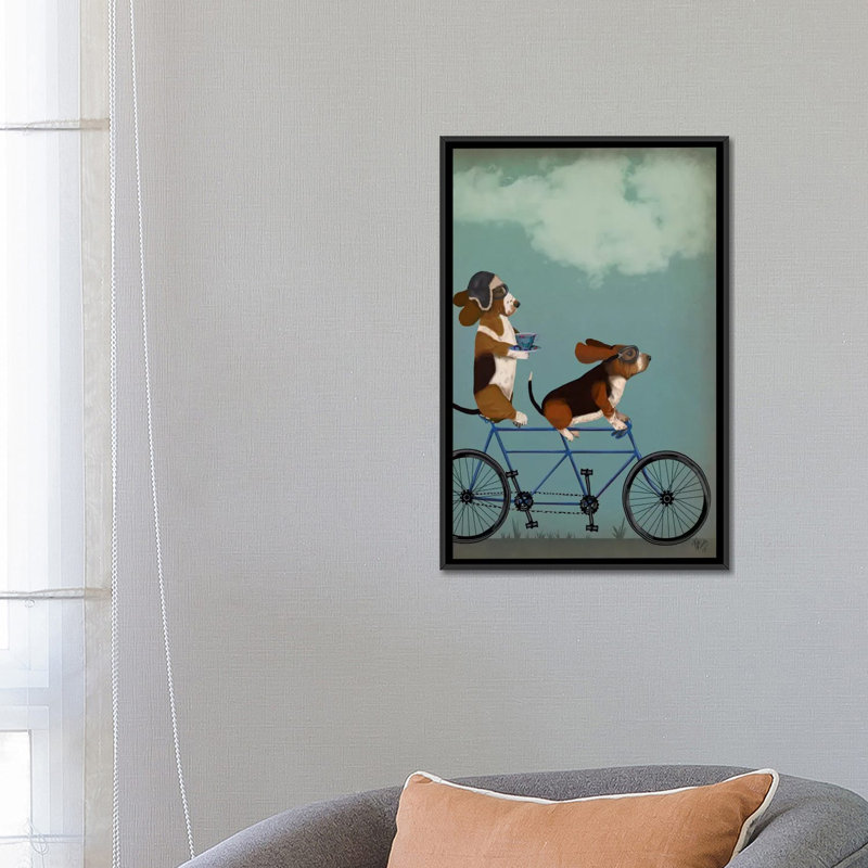 Fab Funky «Basset Hound Tandem», reproduction sur toile tendue, Toile avec cadre noir, H 26 po x l 18 po x P 1,5 po