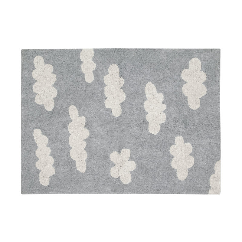 Handmade Tufted Rectangle 4' x 5'3" Cotton Area Rug in Gray/White