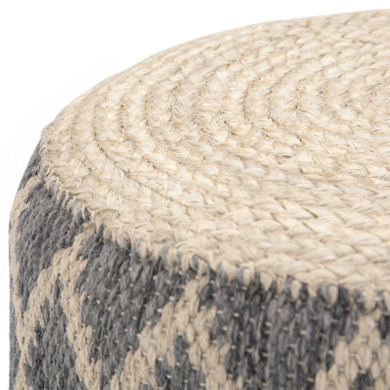 Pouf rond de 18 po de large en jute et coton naturel tissé à la main Edgeley, Gris