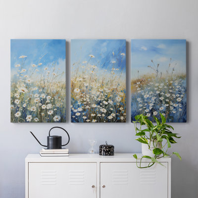 Étude florale série IV - Ensemble de 3 toiles tendues avec châssis - Prêt à être accroché