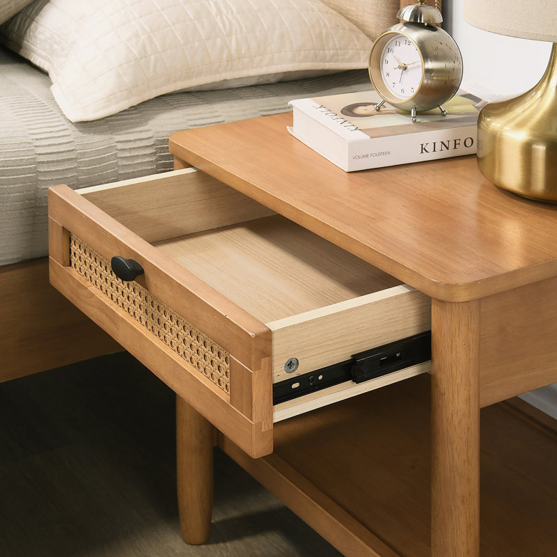 Vichy Single-Drawer Bedroom Nightstand with Shelf, Light Walnut