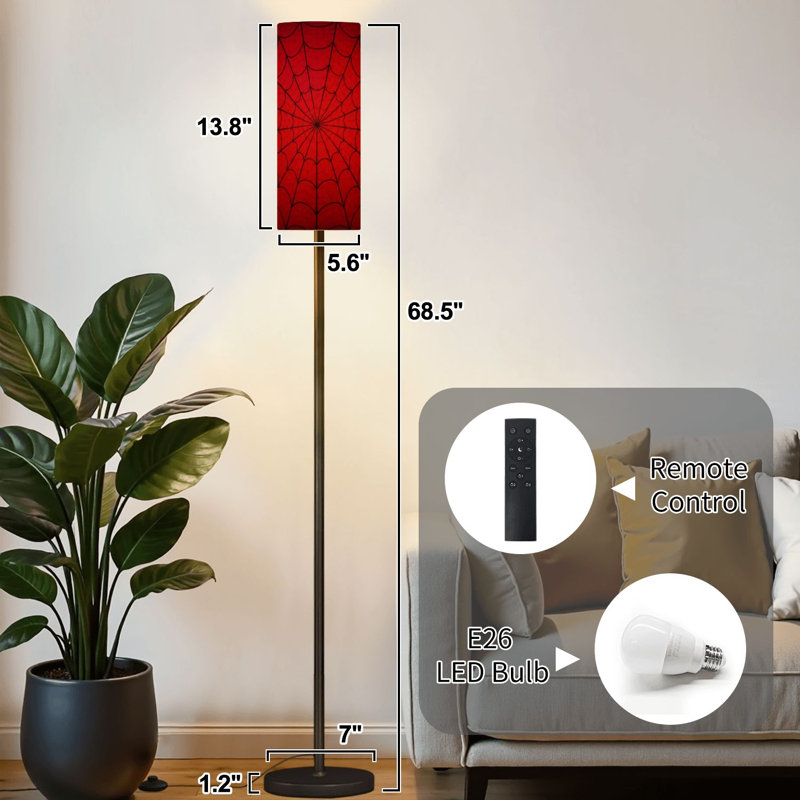 Lampe sur pied toile d'araignée à intensité variable moderne avec télécommande et interrupteur au pied avec abat-jour