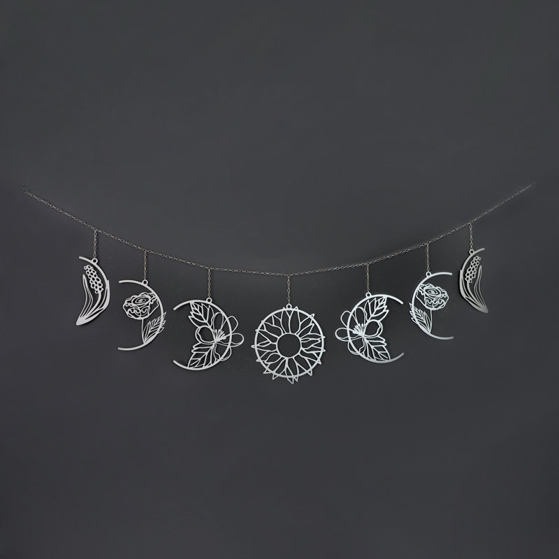 Floral Moon Phases Metal Wall Decor, Silver
