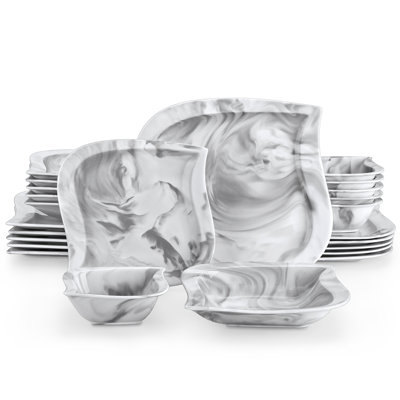 24-Piece Porcelain China Dinnerware Set, Service For 6