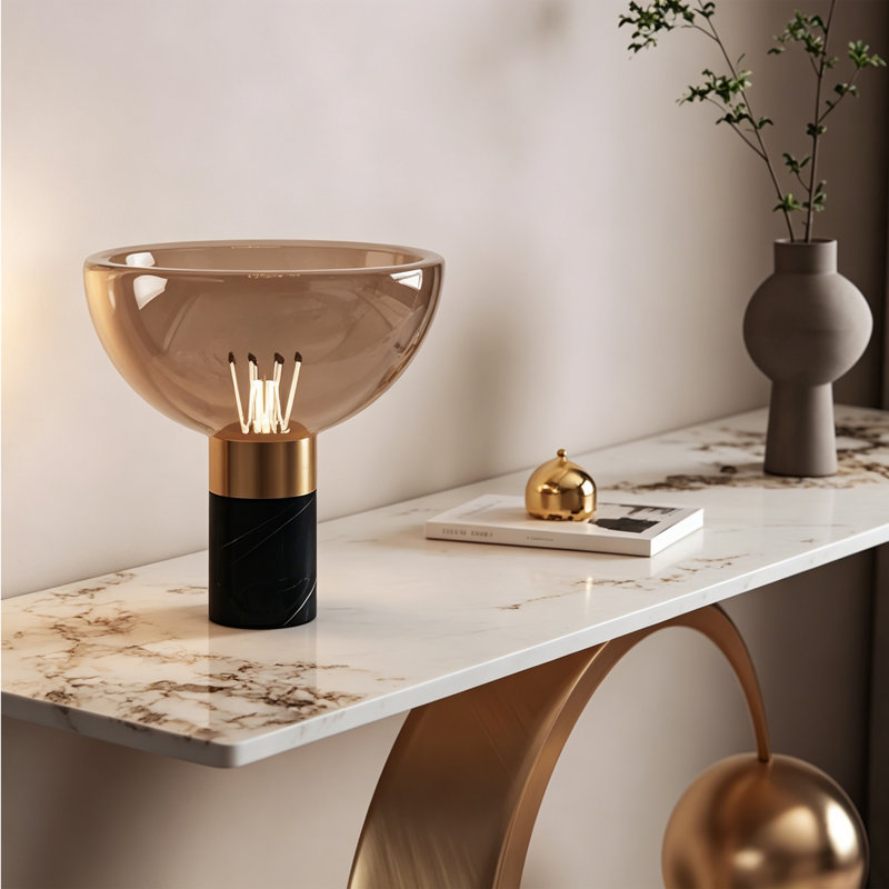 Console en pierre frittée de style italien, 33.4" H x 59" W x 13.7" D, Black / Gold, Gold