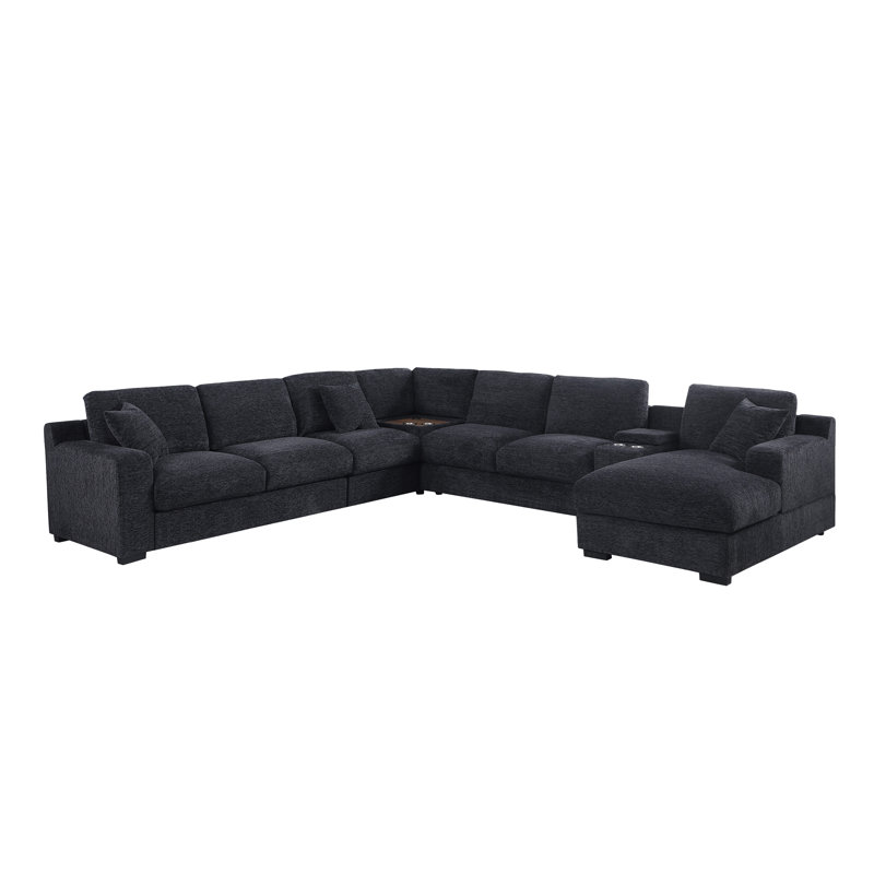 Canapé d'angle modulaire en chenille gris foncé de 141,5 po Celine, Chenille gris foncé