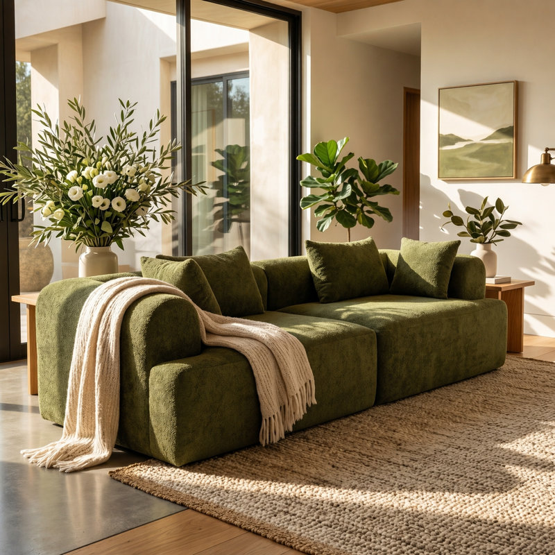 96.06" Wide 2-Seater Sectional Sofa, No Assembly Required Cloud Sofa for Living Room, Green