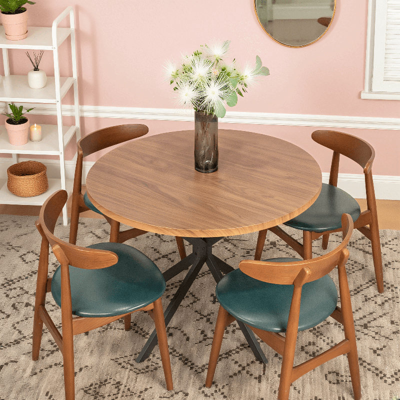 Table de salle à manger ronde, table de cuisine ronde moderne Mid-Century de 39 po pour 4 à 6 personnes avec pieds en métal noir robustes et plateau de table d'une épaisseur de 1,18 po pour la cuisine, la salle à manger et le salon