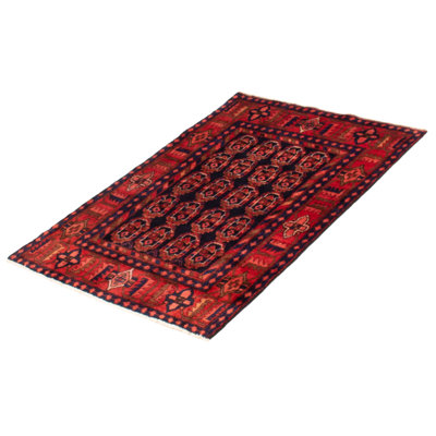 Tapis unique en laine noué à la main des années 1990 de 3 pi 7 po x 4 pi 11 po bleu marine foncé