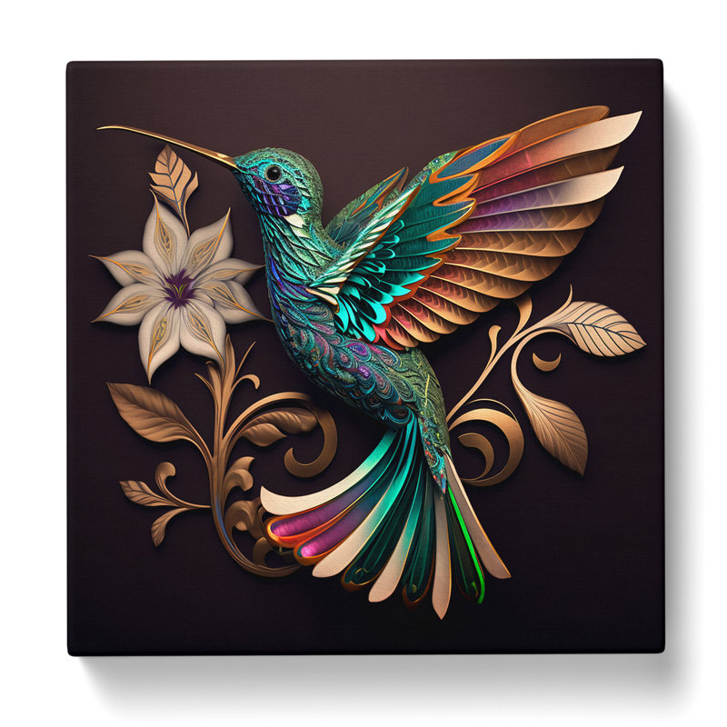 Hummingbird Ornamental - No Frame Print, 50cm H x 50cm W x 3cm D